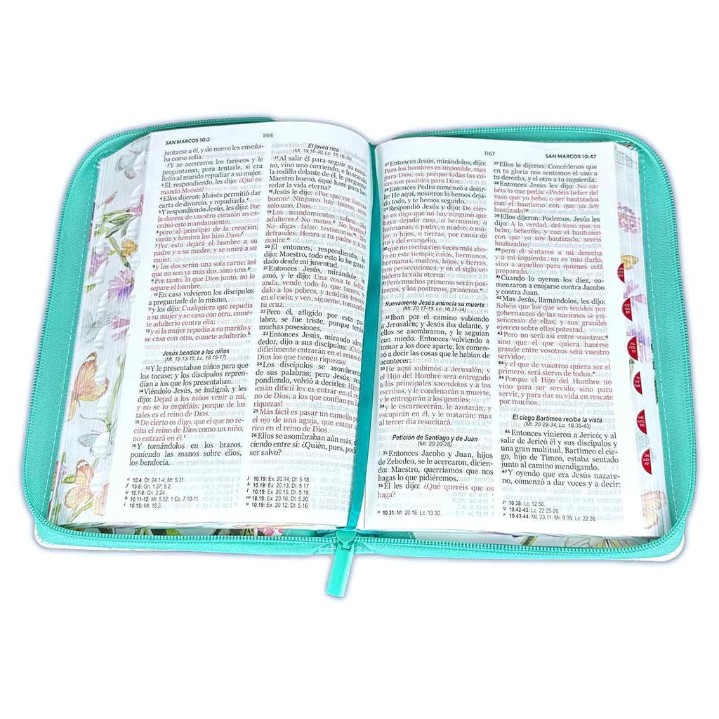 Biblia para Mujeres Letra Grande Reina Valera 1960 cubierta floral y mariposa con indice (Spanish Edition)