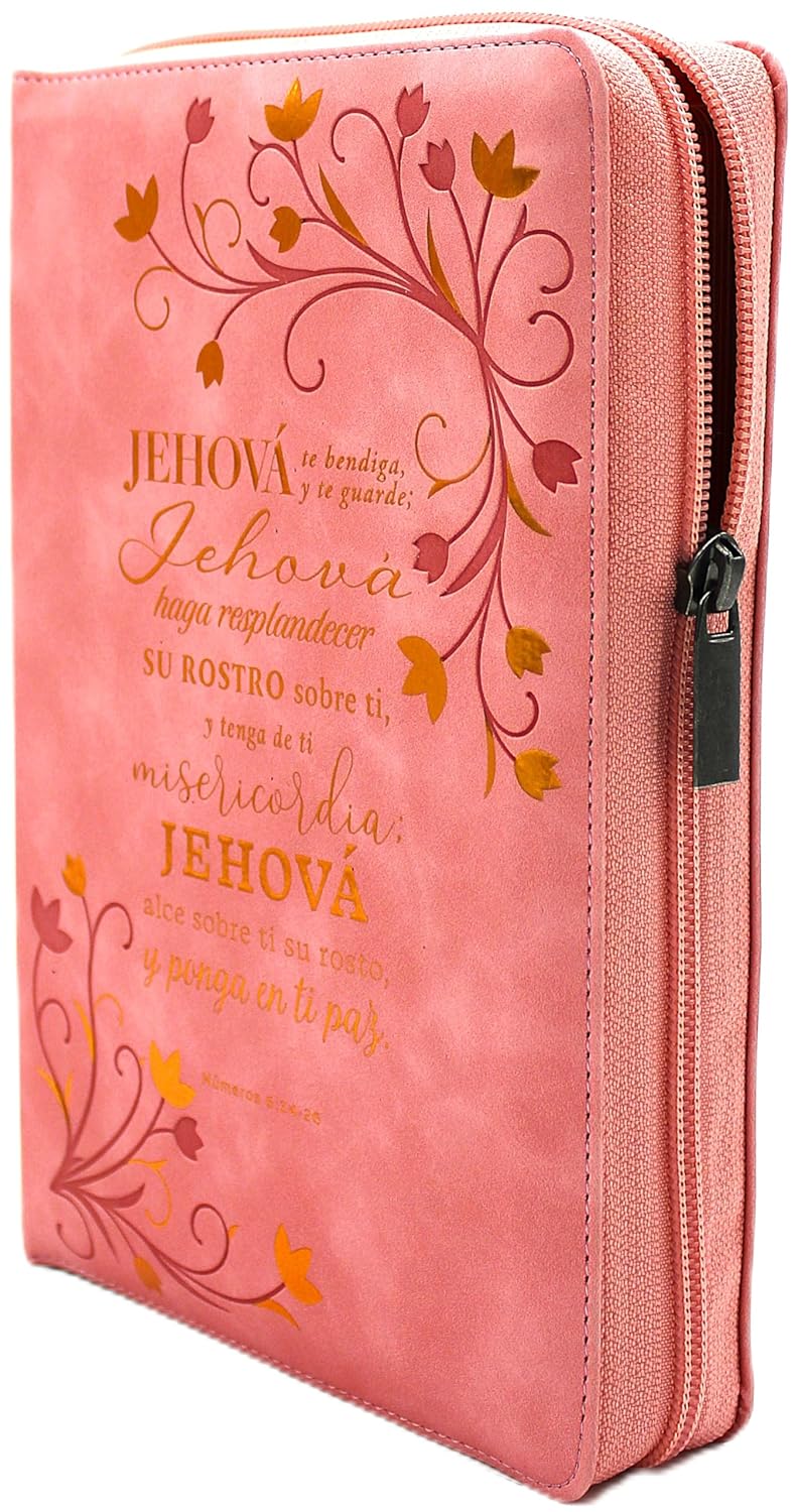 Biblia para Mujeres Reina Valera 1960 Letra Gigante de 14 Puntos Tamano Manual con Cierre y Indice Semil Piel Rosa Floreada Jehova te Bendiga y te guarde Edicion Limitada (Spanish Edition)