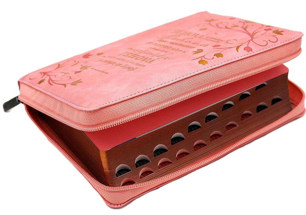 Biblia para Mujeres Reina Valera 1960 Letra Gigante de 14 Puntos Tamano Manual con Cierre y Indice Semil Piel Rosa Floreada Jehova te Bendiga y te guarde Edicion Limitada (Spanish Edition)