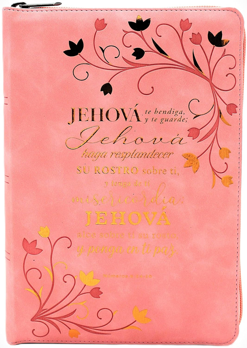 Biblia para Mujeres Reina Valera 1960 Letra Gigante de 14 Puntos Tamano Manual con Cierre y Indice Semil Piel Rosa Floreada Jehova te Bendiga y te guarde Edicion Limitada (Spanish Edition)
