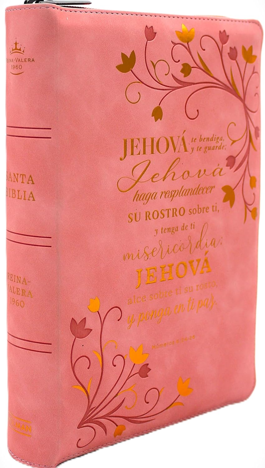 Biblia para Mujeres Reina Valera 1960 Letra Gigante de 14 Puntos Tamano Manual con Cierre y Indice Semil Piel Rosa Floreada Jehova te Bendiga y te guarde Edicion Limitada (Spanish Edition)